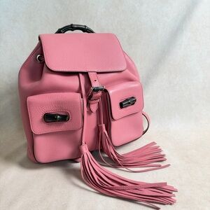 Gucci Pink Leather Bamboo Tassel Backpack | Authentic | Made in Italy